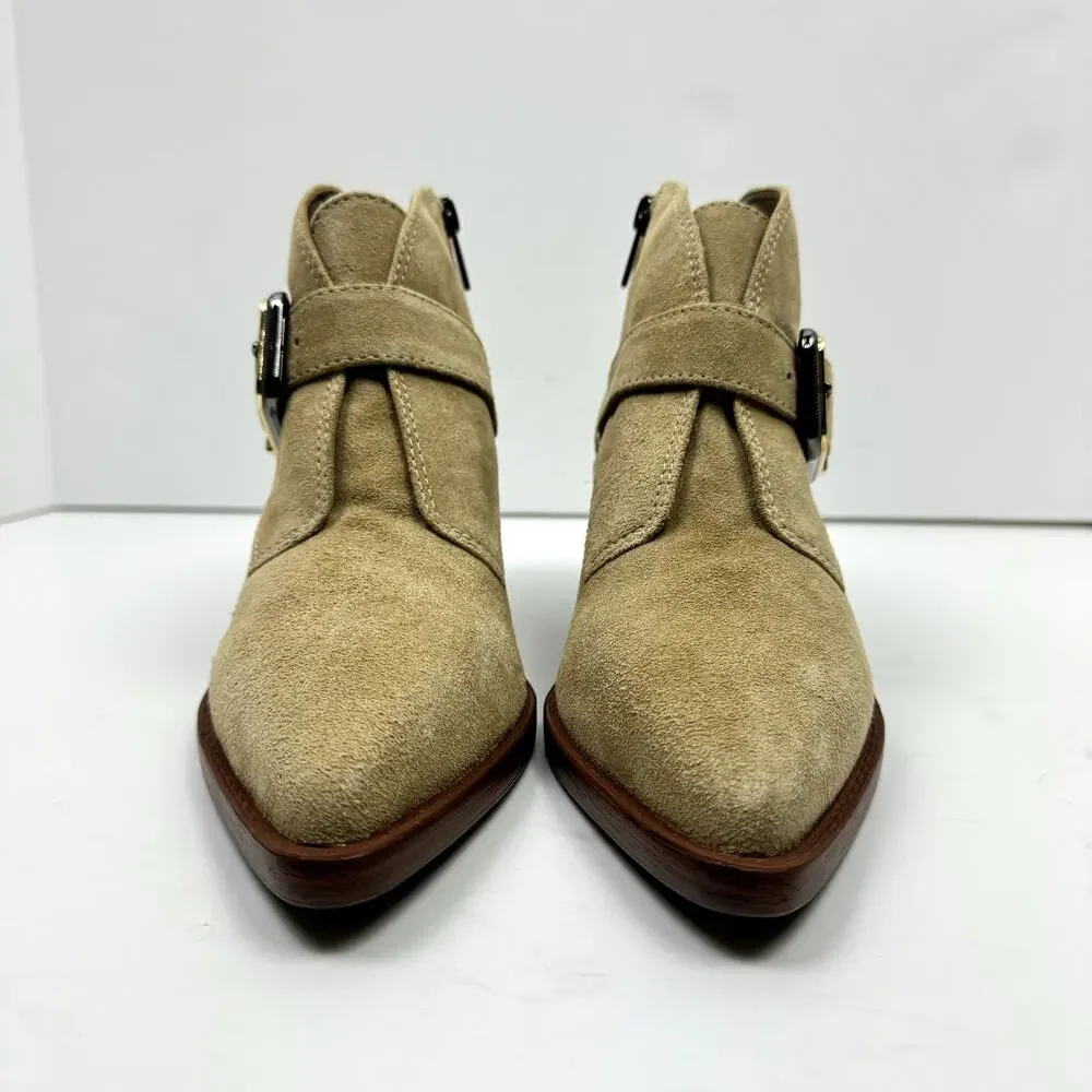 NEW Vince Camuto Ashena Tan Suede Leather Buckle Zip Up Bootie Ankle Boots